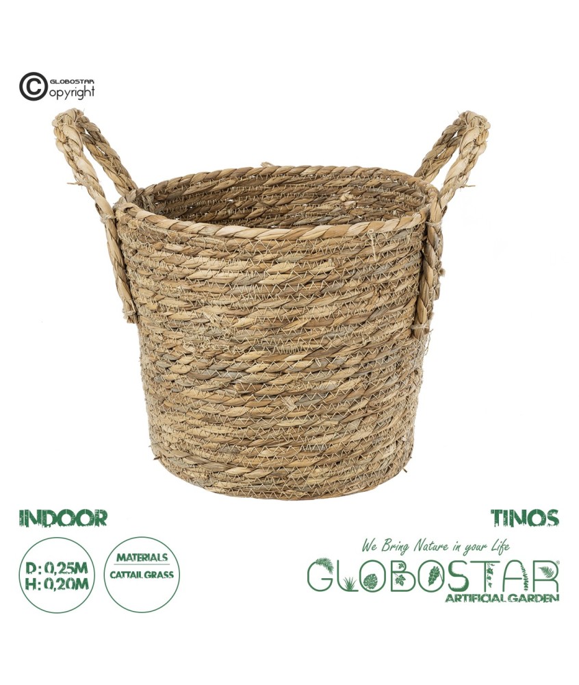 GloboStar® Artificial Garden TINOS 20290 Διακοσμητικό Πλεκτό Καλάθι - Κασπώ Γλάστρα - Flower Pot Μπεζ Φ25cm x Υ20cm